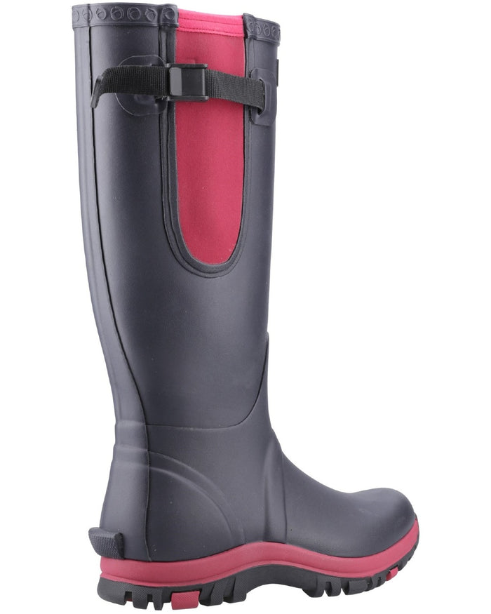 Navy Pink coloured Cotswold Womens Milton Adjustable Wellingtons on white background #colour_navy-pink