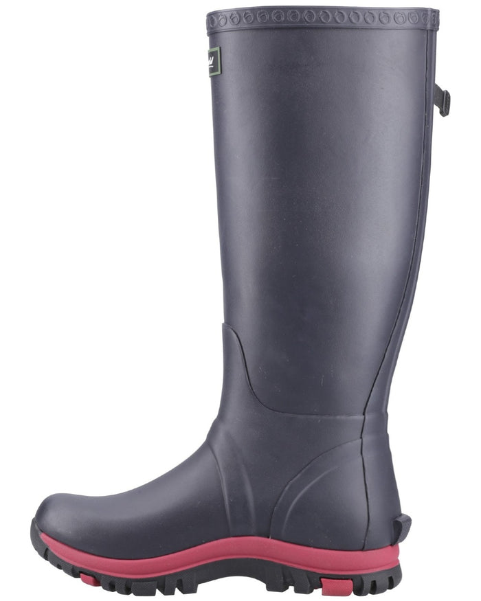 Navy Pink coloured Cotswold Womens Milton Adjustable Wellingtons on white background #colour_navy-pink