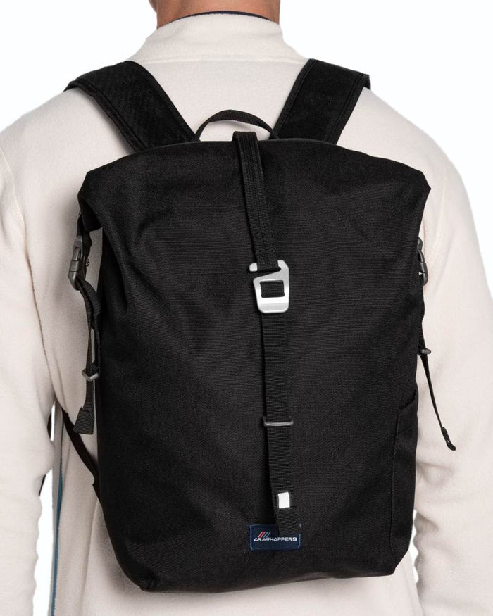 Black coloured Craghoppers 16L Kiwi Classic Rolltop II Backpack on white background #colour_black