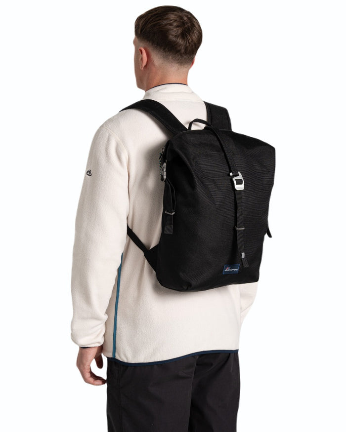 Black coloured Craghoppers 16L Kiwi Classic Rolltop II Backpack on white background #colour_black
