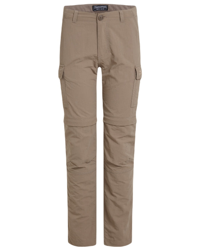 Pebble coloured Craghoppers Childrens NosiLife Convertible Trousers on white background #colour_pebble