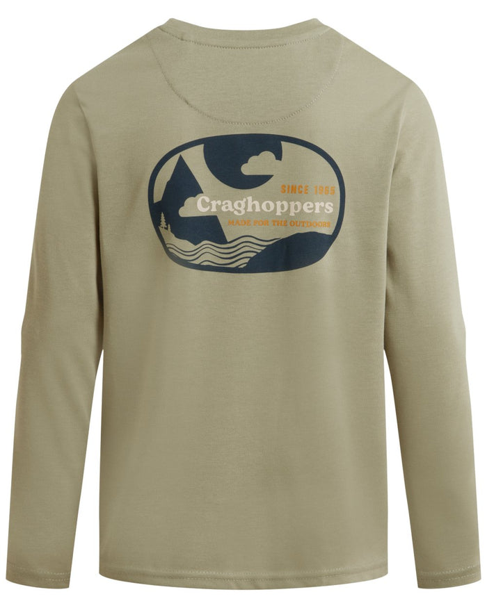 Bayleaf coloured Craghoppers Childrens Nosilife Cruz Long Sleeved T-Shirt on white background #colour_bayleaf