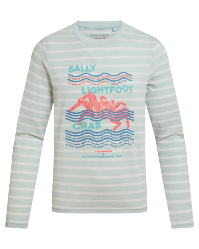 Nimbus Blue Stripe coloured Craghoppers Childrens Nosilife Cruz Long Sleeved T-Shirt on white background #colour_nimbus-blue-stripe