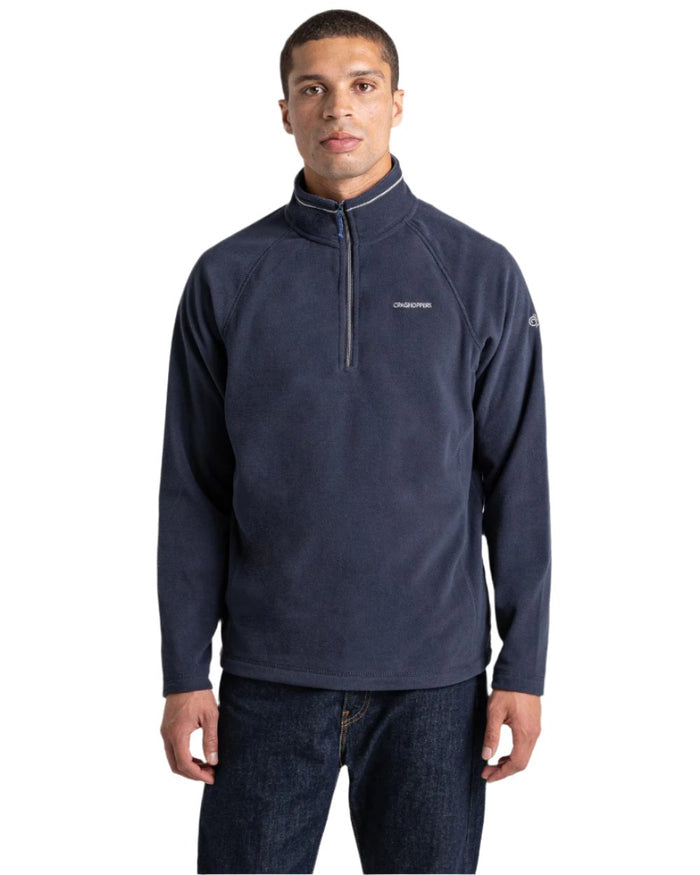 Dark Navy Blue Navy Marl Coloured Craghoppers Corey VI Half Zip Fleece On A White Background #colour_dark-navy-blue-navy-marl