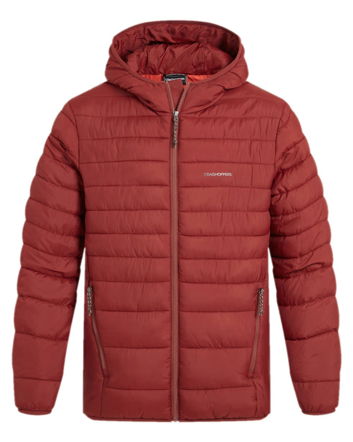 Red Jasper Coloured Craghoppers Mens Compresslite IX Hooded Insulating Jacket on white background #colour_red-jasper
