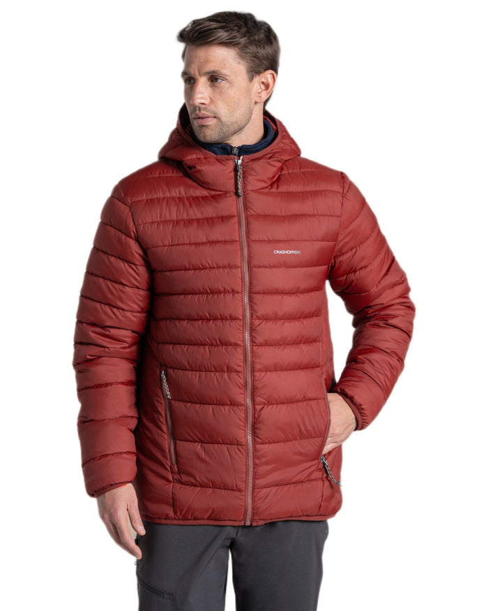 Red Jasper Coloured Craghoppers Mens Compresslite IX Hooded Insulating Jacket on white background #colour_red-jasper