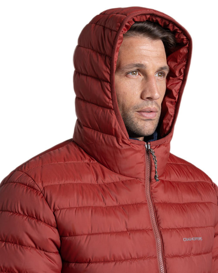 Red Jasper Coloured Craghoppers Mens Compresslite IX Hooded Insulating Jacket on white background #colour_red-jasper