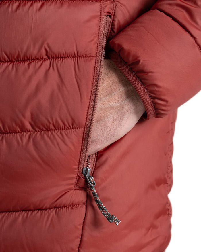 Red Jasper Coloured Craghoppers Mens Compresslite IX Hooded Insulating Jacket on white background #colour_red-jasper