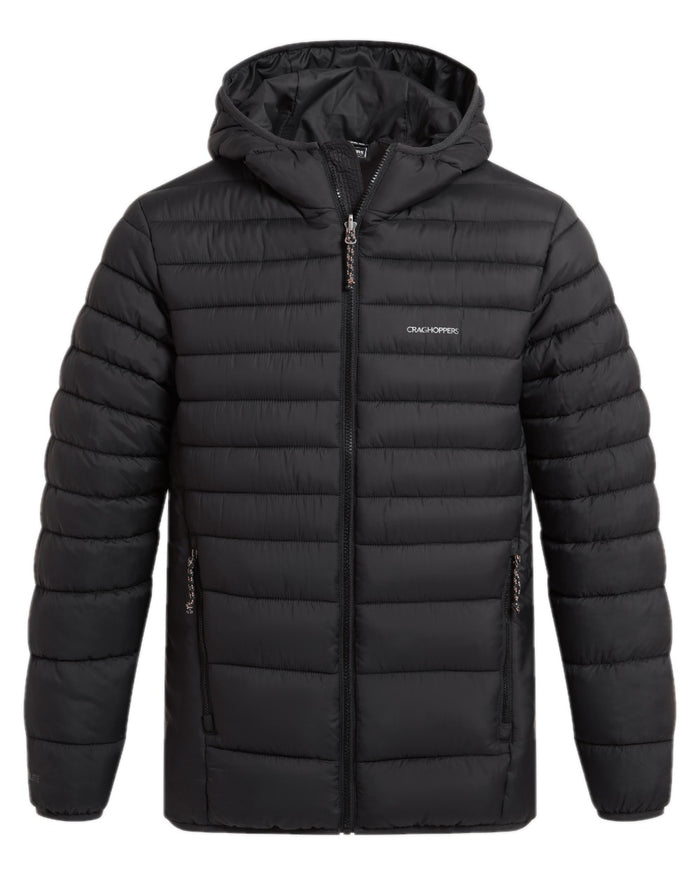 Black coloured Craghoppers Mens Compresslite IX Hooded Insulating Jacket on white background #colour_black
