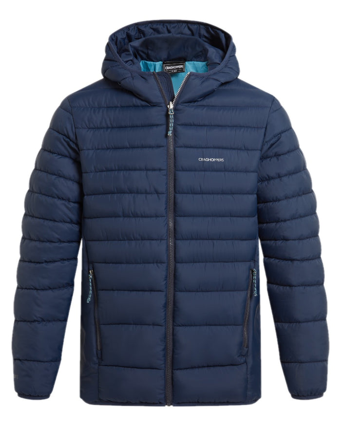 Blue Navy coloured Craghoppers Mens Compresslite IX Hooded Insulating Jacket on white background #colour_blue-navy