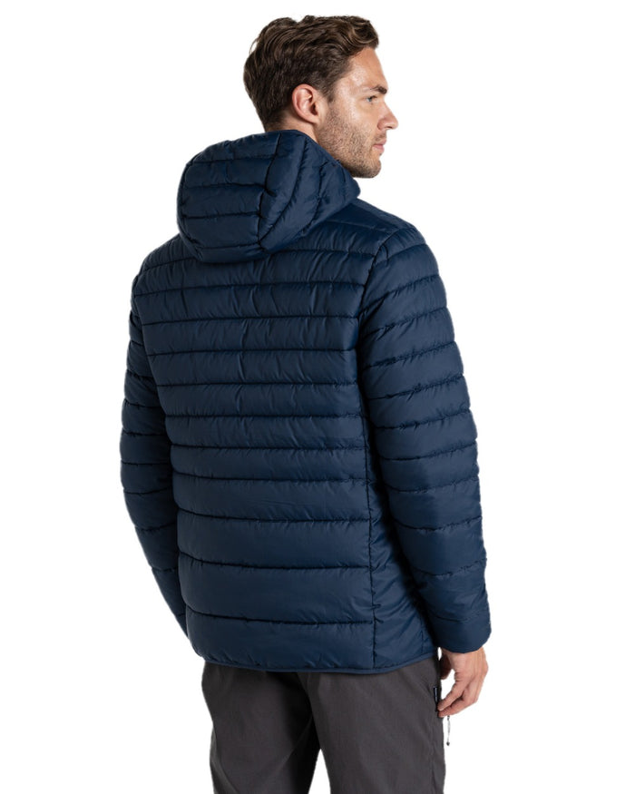 Blue Navy coloured Craghoppers Mens Compresslite IX Hooded Insulating Jacket on white background #colour_blue-navy