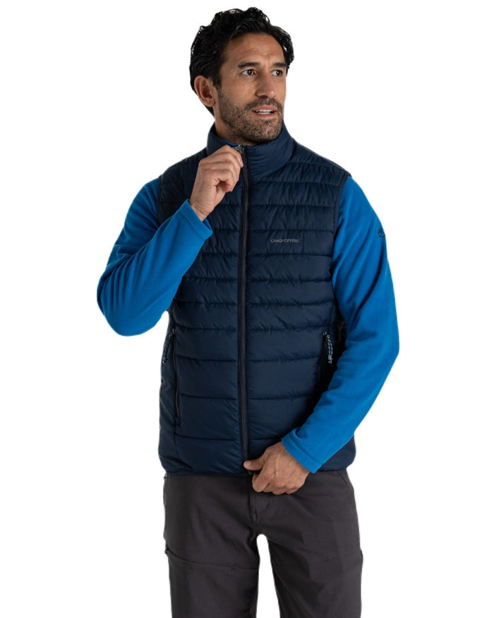 Blue Navy coloured Craghoppers Mens Compresslite IX Insulating Vest on white background #colour_blue-navy