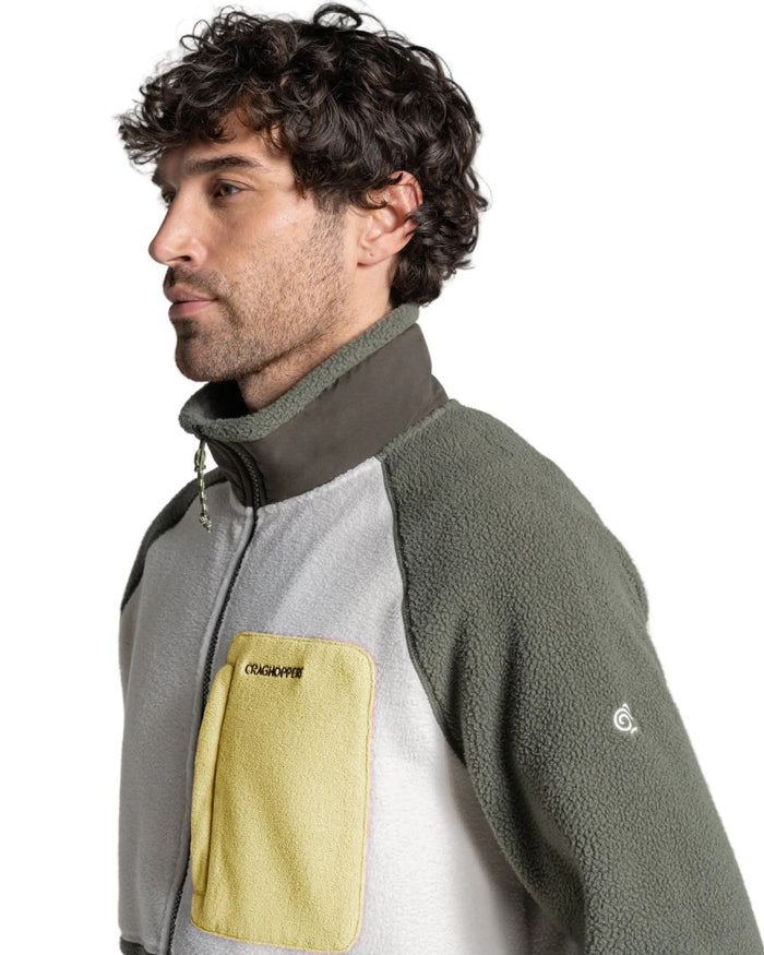 Dark Sage Ecru coloured Craghoppers Mens Dades Jacket on white background #colour_dark-sage-ecru