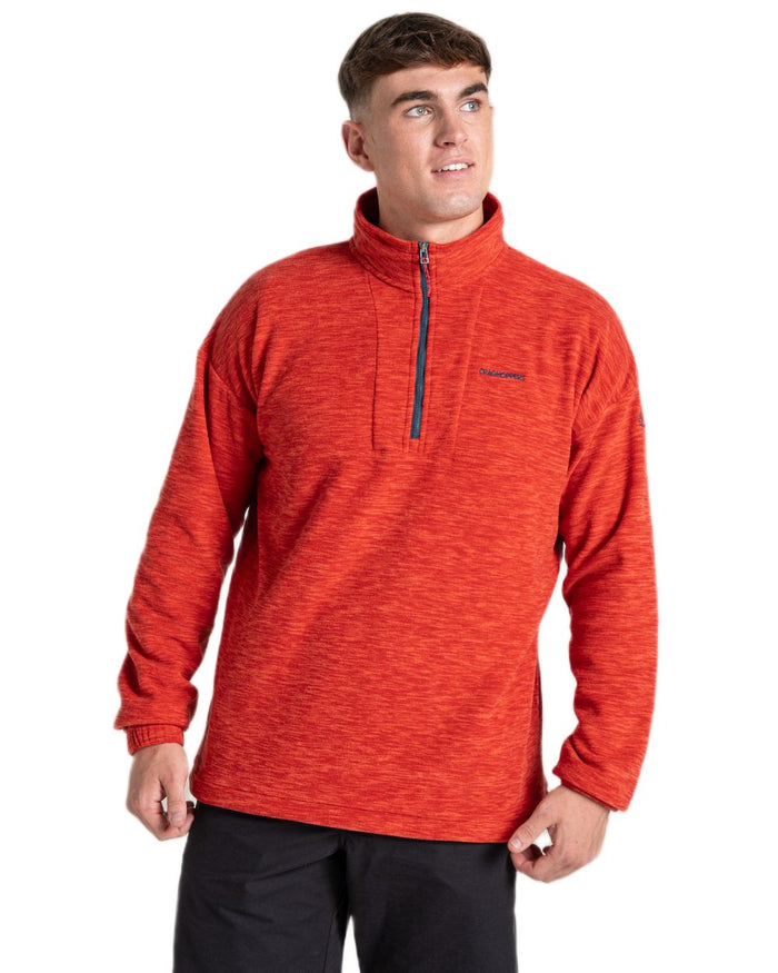Pimento Red coloured Craghoppers Mens Esk Half Zip Fleece on white background #colour_pimento-red