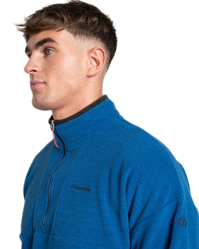 Fresh Blue coloured Craghoppers Mens Esk Half Zip Fleece on white background #colour_fresh-blue
