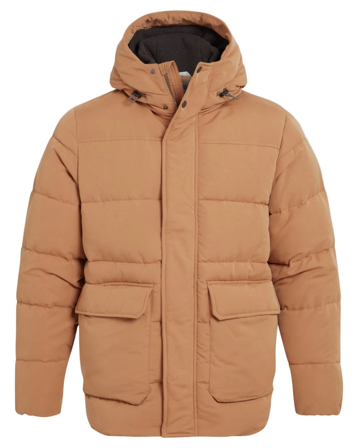 Boulder coloured Craghoppers Mens Howgill Downlike Hooded Jacket on white background #colour_boulder