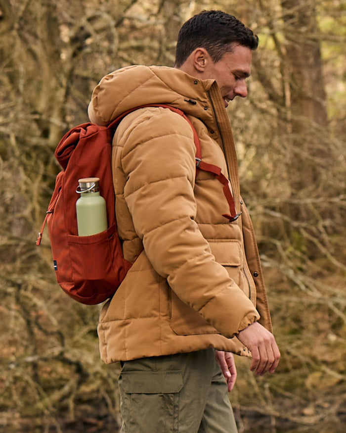 Boulder coloured Craghoppers Mens Howgill Downlike Hooded Jacket on forest background #colour_boulder