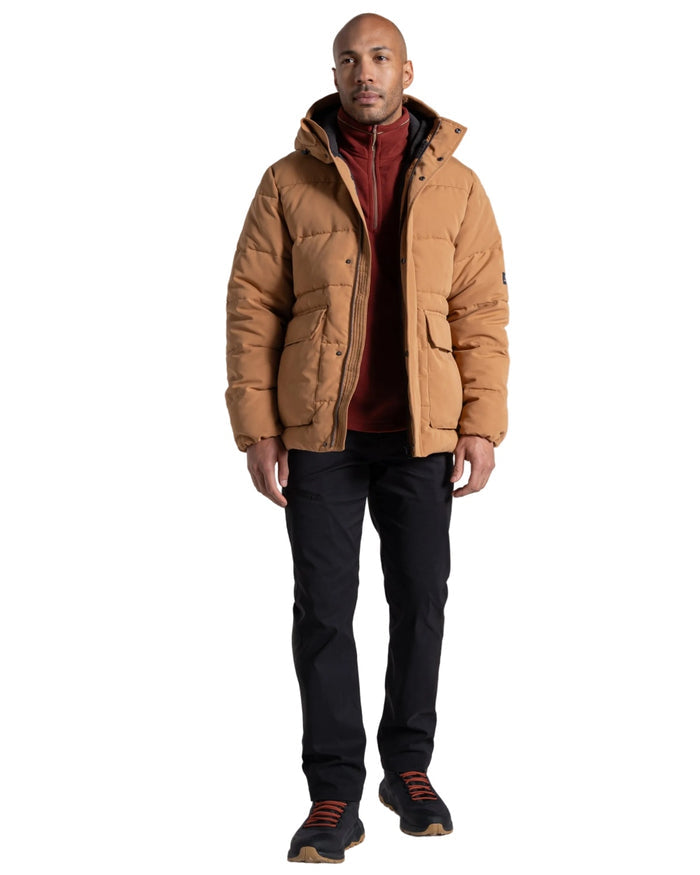 Boulder coloured Craghoppers Mens Howgill Downlike Hooded Jacket on white background #colour_boulder