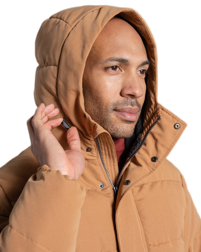 Boulder coloured Craghoppers Mens Howgill Downlike Hooded Jacket on white background #colour_boulder