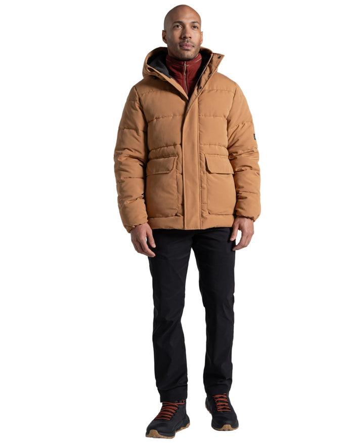 Boulder coloured Craghoppers Mens Howgill Downlike Hooded Jacket on white background #colour_boulder