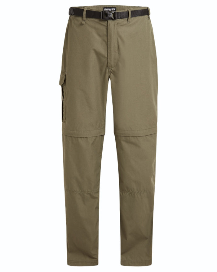 Wild Olive coloured Craghoppers Mens Kiwi Convertible Recycled Trousers on white background #colour_wild-olive