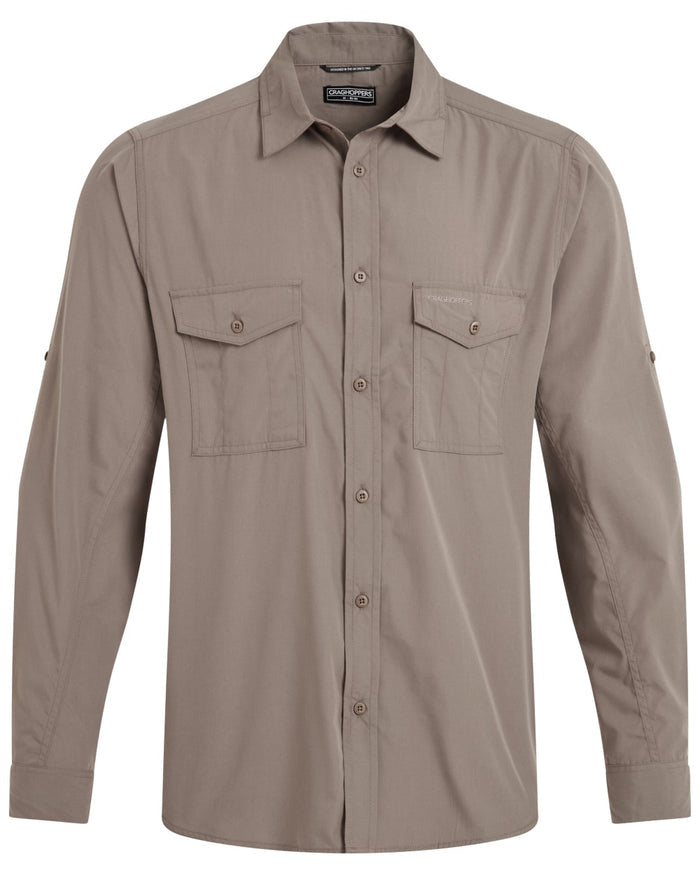 Pebble coloured Craghoppers Mens Kiwi II Long Sleeved Shirt on white background #colour_pebble