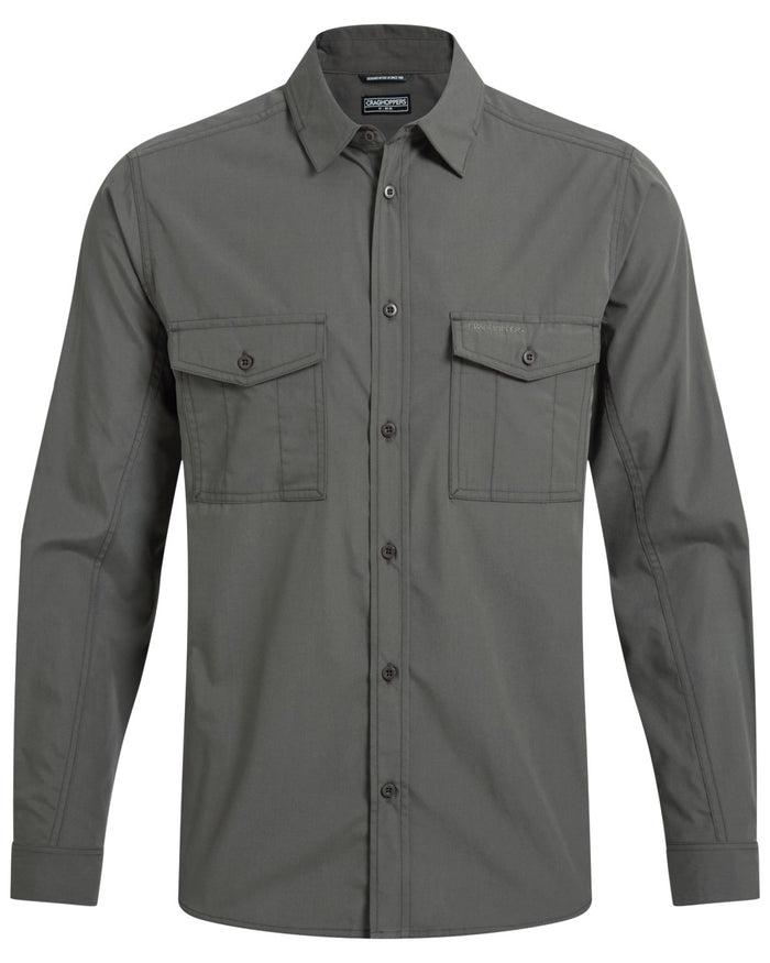 Cedar coloured Craghoppers Mens Kiwi II Long Sleeved Shirt on white background #colour_cedar
