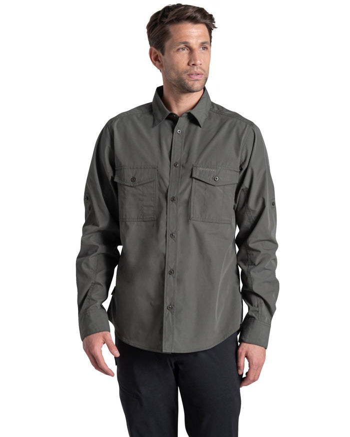 Cedar coloured Craghoppers Mens Kiwi II Long Sleeved Shirt on white background #colour_cedar