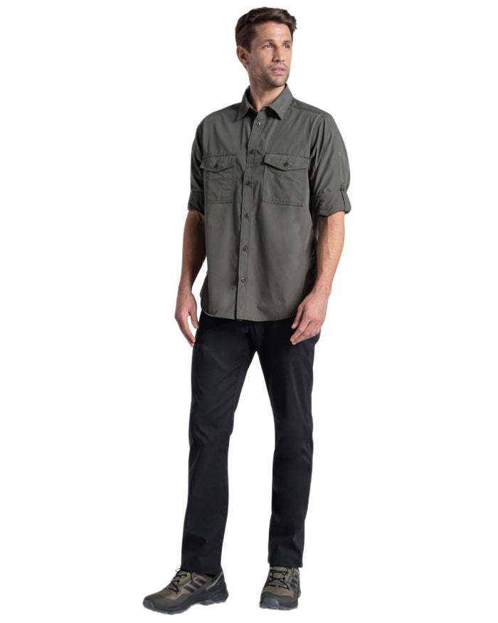 Cedar coloured Craghoppers Mens Kiwi II Long Sleeved Shirt on white background #colour_cedar