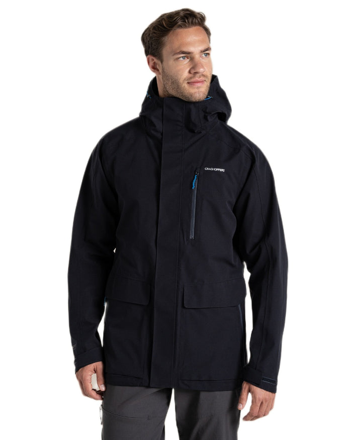 Dark Navy coloured Craghoppers Mens Lorton II Waterproof Jacket on white background #colour_dark-navy