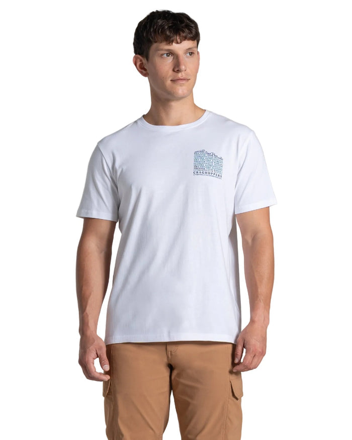 White Mountains Coloured Craghoppers Mens Lucent II Short Sleeved T-Shirt on White Background
#colour_white-mountains