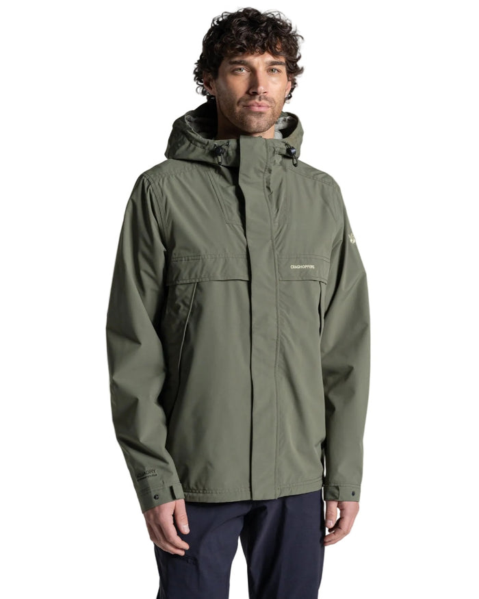 Dark Sage coloured Craghoppers Mens National Trust Keskadale Waterproof Jacket on white background #colour_dark-sage