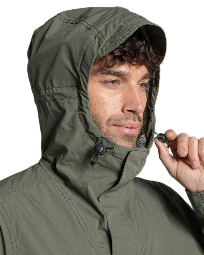 Dark Sage coloured Craghoppers Mens National Trust Keskadale Waterproof Jacket on white background #colour_dark-sage