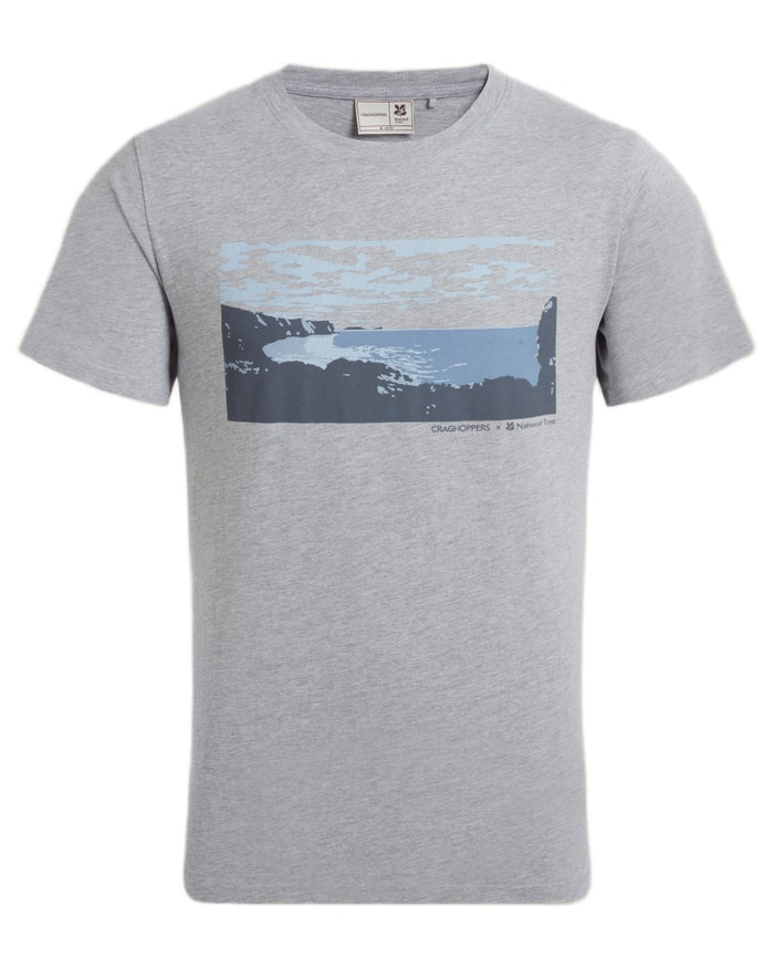 Soft Grey Marl coloured Craghoppers Mens National Trust Sabden Short Sleeved T-Shirt on white background #colour_soft-grey-marl