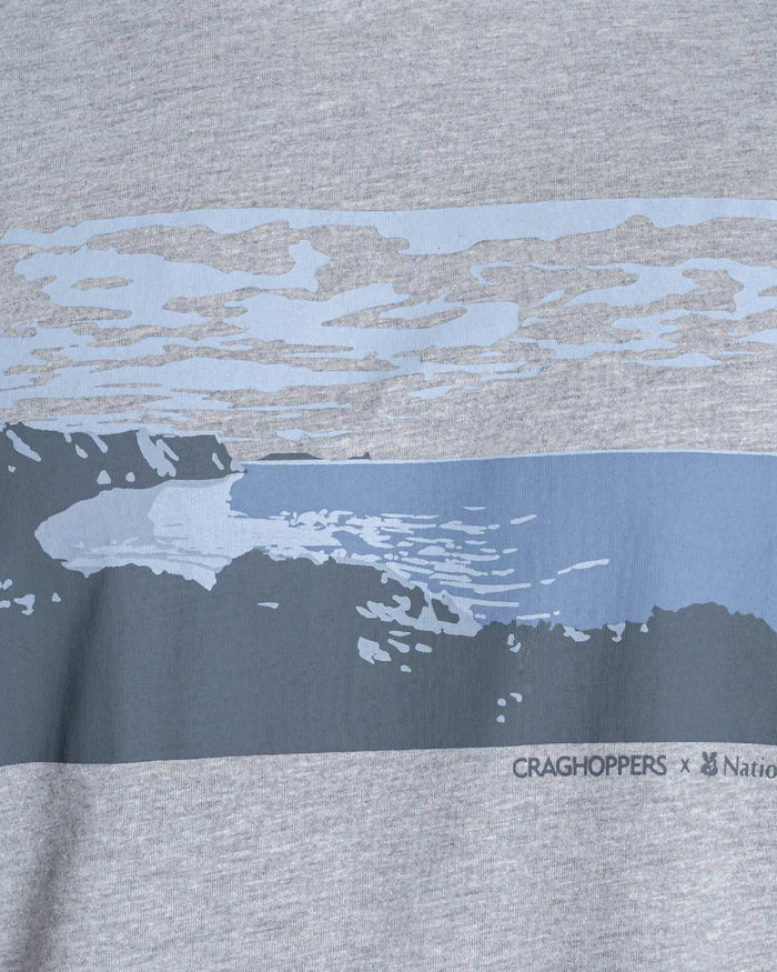 Soft Grey Marl coloured Craghoppers Mens National Trust Sabden Short Sleeved T-Shirt on white background #colour_soft-grey-marl