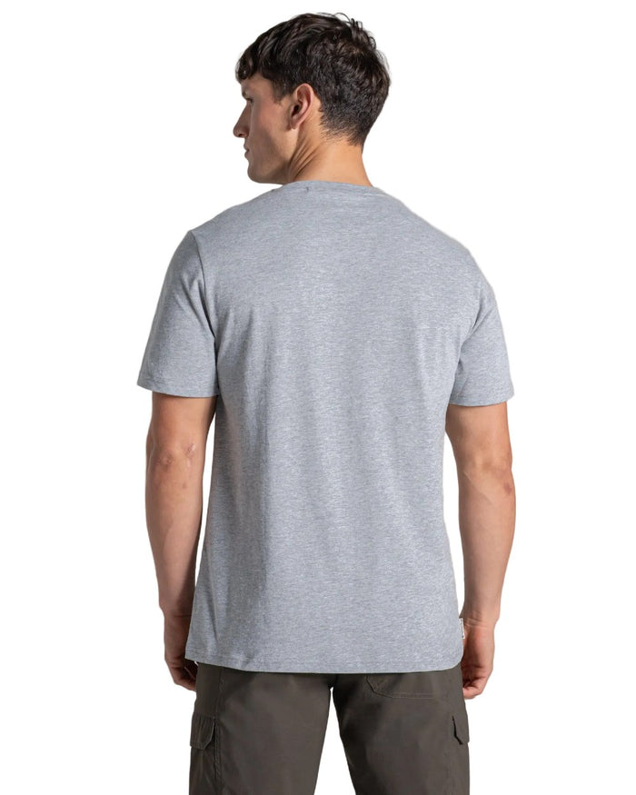 Soft Grey Marl coloured Craghoppers Mens National Trust Sabden Short Sleeved T-Shirt on white background #colour_soft-grey-marl