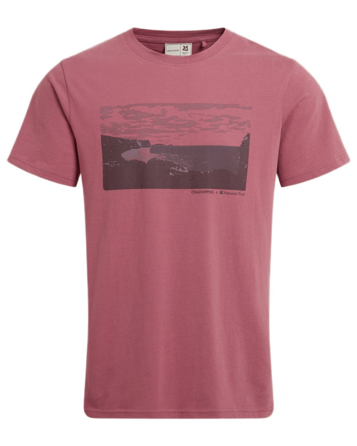 Atlas Red coloured Craghoppers Mens National Trust Sabden Short Sleeved T-Shirt on white background #colour_atlas-red