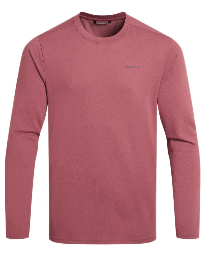 Atlas Red coloured Craghoppers Mens Nosilife Abel Long Sleeved T-Shirt on white background #colour_atlas-red