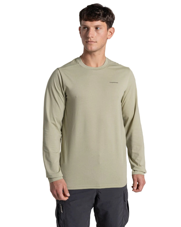 Bayleaf coloured Craghoppers Mens Nosilife Abel Long Sleeved T-Shirt on white background #colour_bayleaf