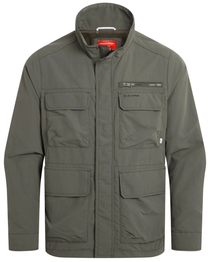 Dark Sage coloured Craghoppers Mens NosiLife Adventure Jacket V on white background #colour_dark-sage