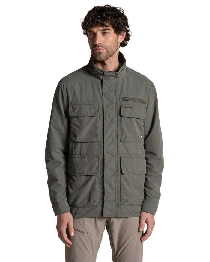 Dark Sage coloured Craghoppers Mens NosiLife Adventure Jacket V on white background #colour_dark-sage