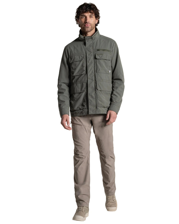 Dark Sage coloured Craghoppers Mens NosiLife Adventure Jacket V on white background #colour_dark-sage