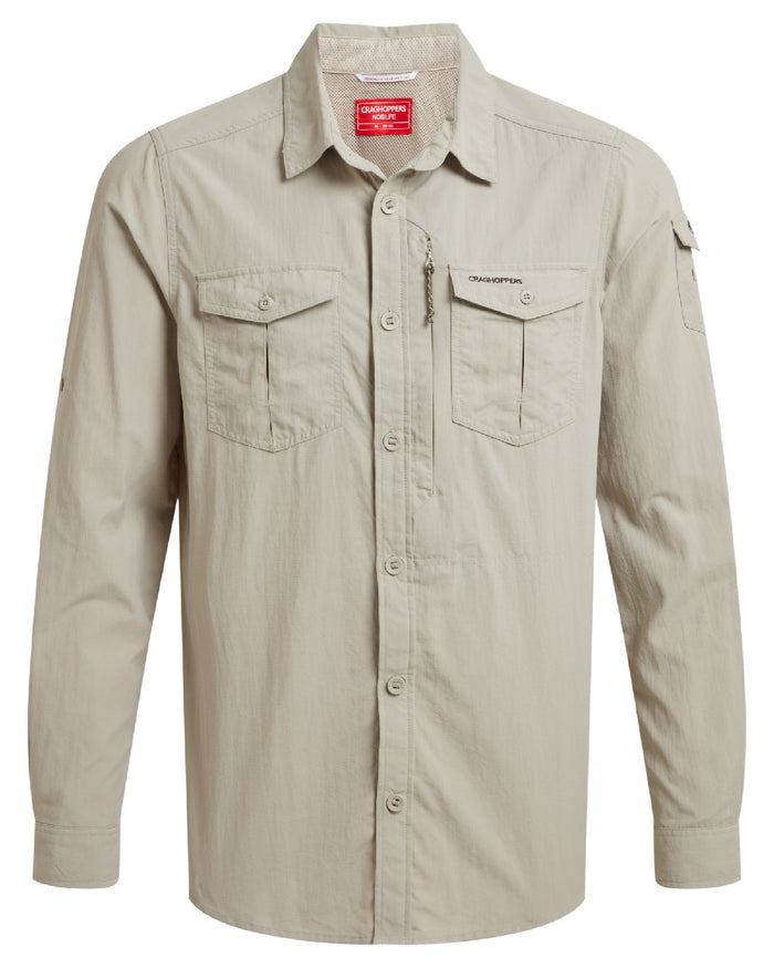 Parchment Craghoppers Mens NosiLife Adventure Long Sleeved Shirt III on white background #colour_parchment