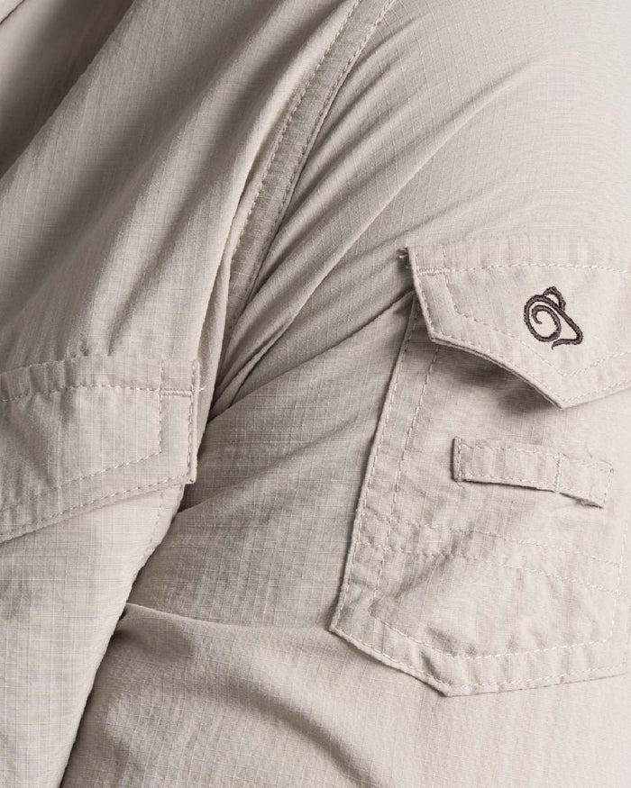 Parchment Craghoppers Mens NosiLife Adventure Long Sleeved Shirt III on white background #colour_parchment