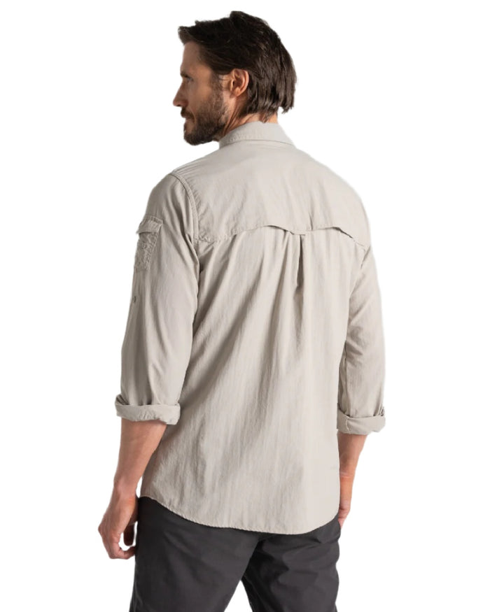 Parchment Craghoppers Mens NosiLife Adventure Long Sleeved Shirt III on white background #colour_parchment