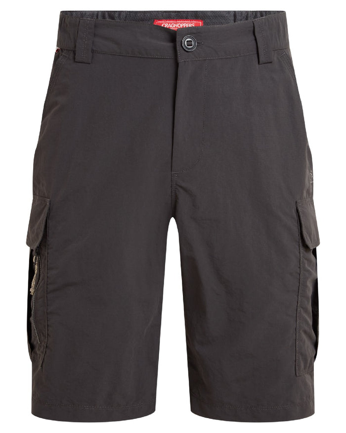 Black Pepper coloured Craghoppers Mens NosiLife Cargo Short III on white background #colour_black-pepper