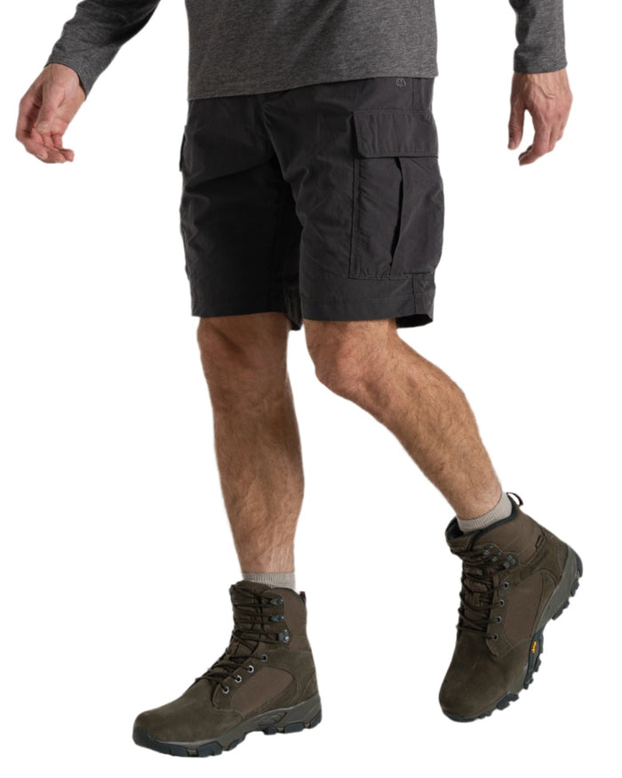 Black Pepper coloured Craghoppers Mens NosiLife Cargo Short III on white background #colour_black-pepper