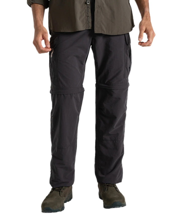Black Pepper coloured Craghoppers Mens NosiLife Convertible Cargo Trouser III on white background #colour_black-pepper