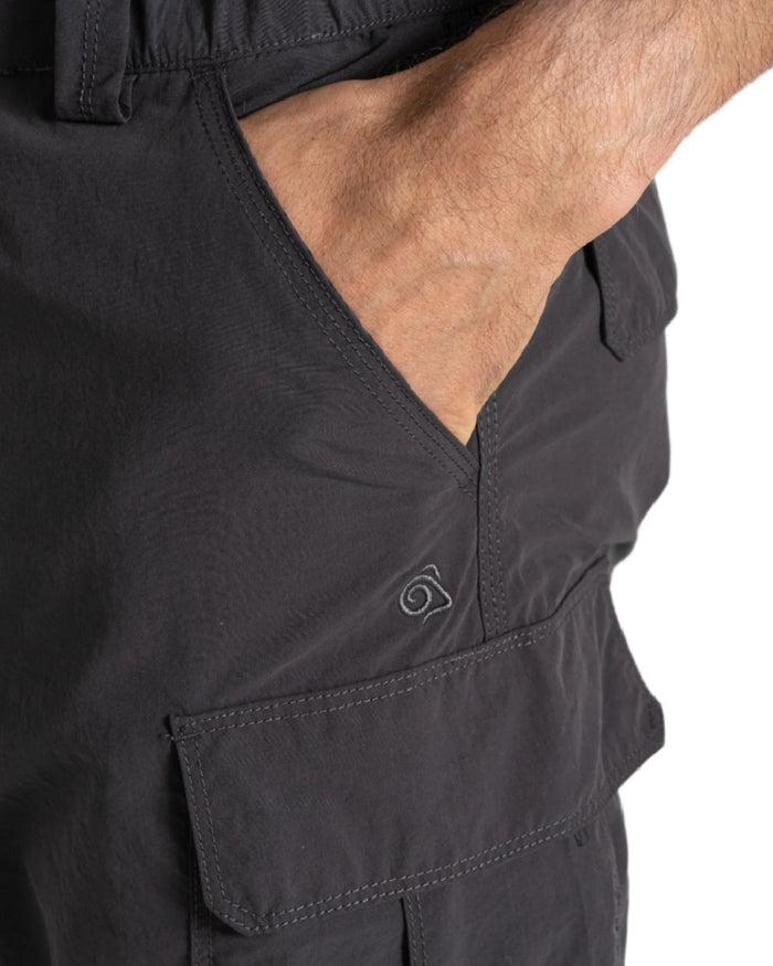 Black Pepper coloured Craghoppers Mens NosiLife Convertible Cargo Trouser III on white background #colour_black-pepper