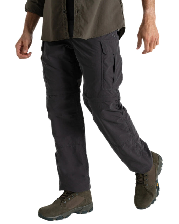 Black Pepper coloured Craghoppers Mens NosiLife Convertible Cargo Trouser III on white background #colour_black-pepper
